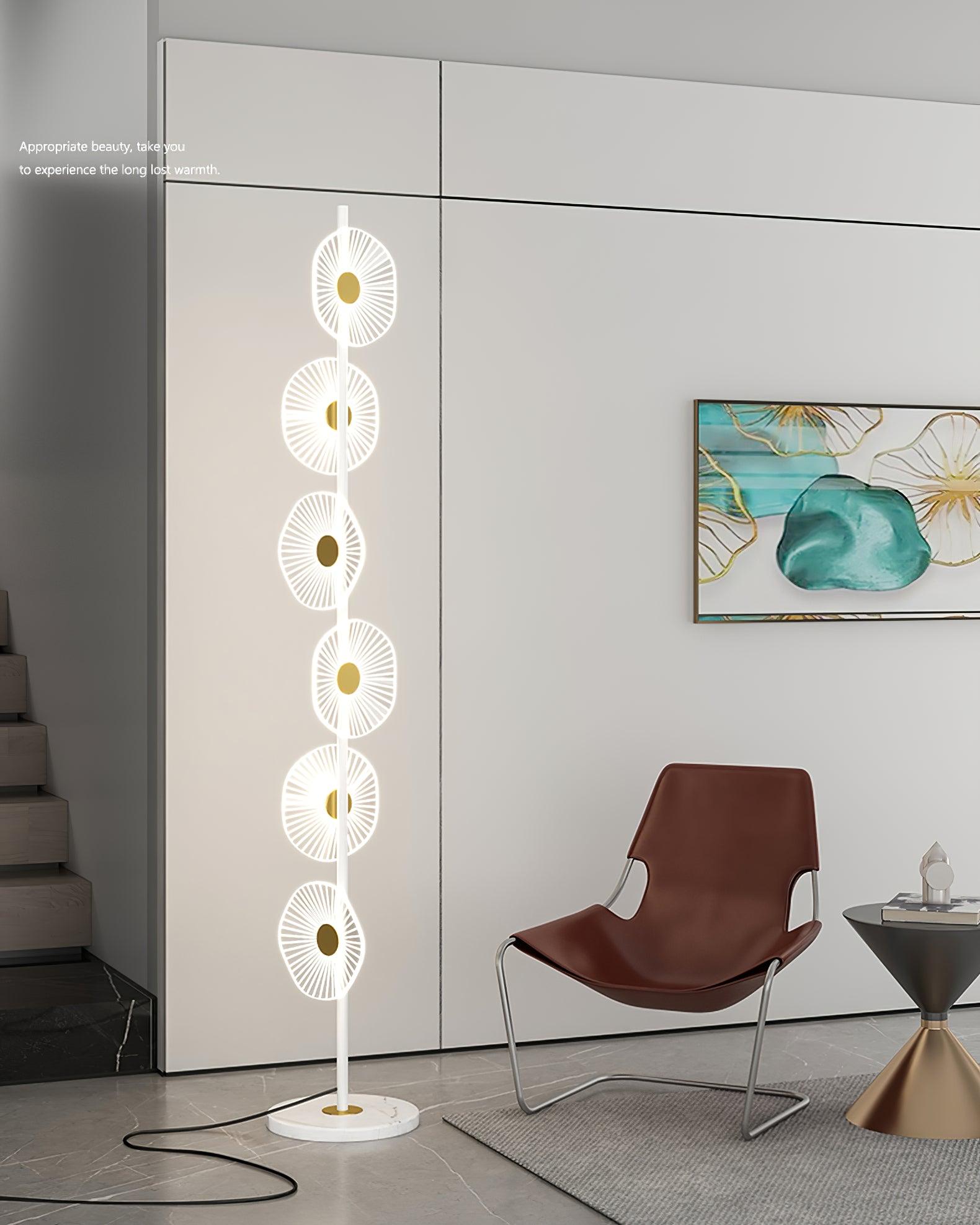 Floating Raindrop LED Floor Lamp Gold Finish and White Marble Pedestal