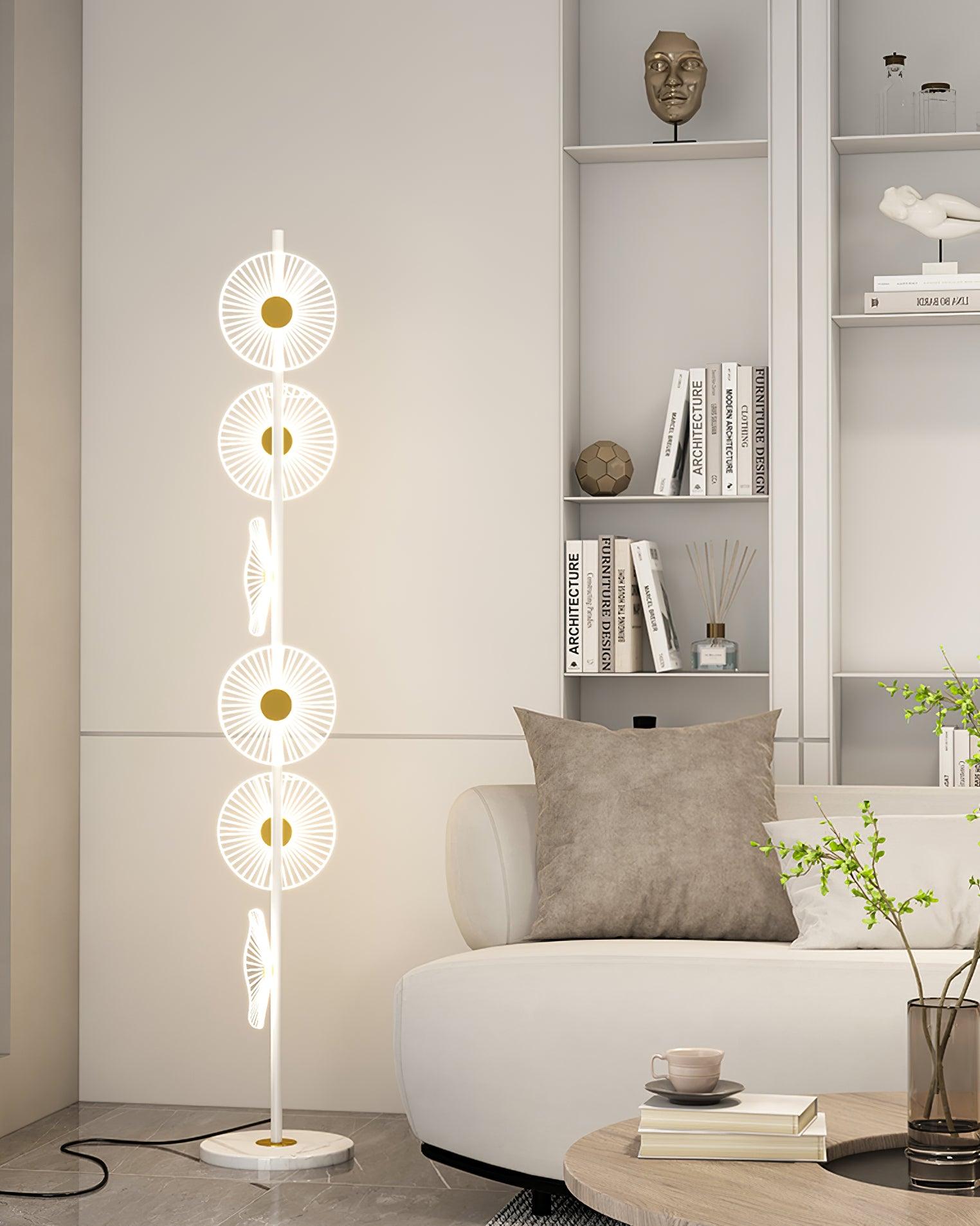 Floating Raindrop LED Floor Lamp Gold Finish and White Marble Pedestal