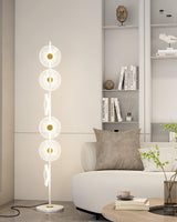Floating Raindrop LED Floor Lamp Gold Finish and White Marble Pedestal