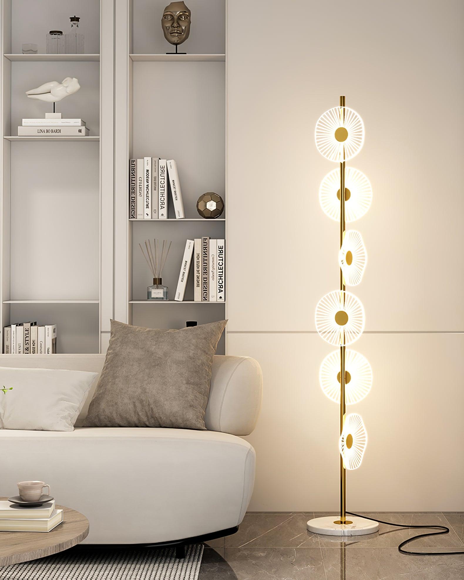 Floating Raindrop LED Floor Lamp Gold Finish and White Marble Pedestal