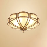 Elegant Floral Brass Flush Mount Ceiling Light with Milk Glass Shade