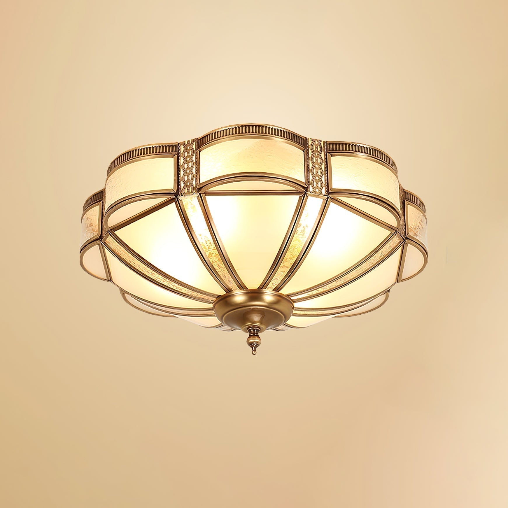 Elegant Floral Brass Flush Mount Ceiling Light with Milk Glass Shade