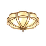 Elegant Floral Brass Flush Mount Ceiling Light with Milk Glass Shade