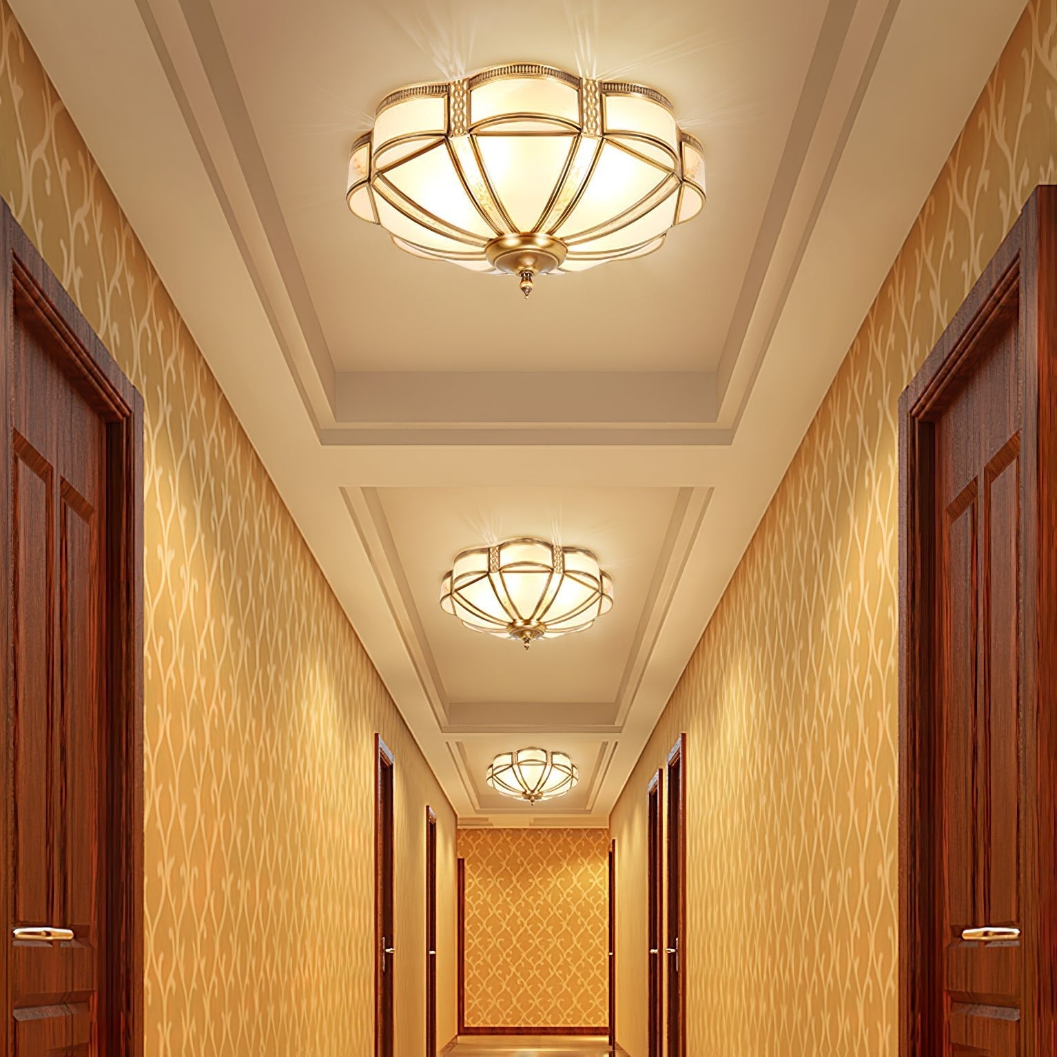 Elegant Floral Brass Flush Mount Ceiling Light with Milk Glass Shade