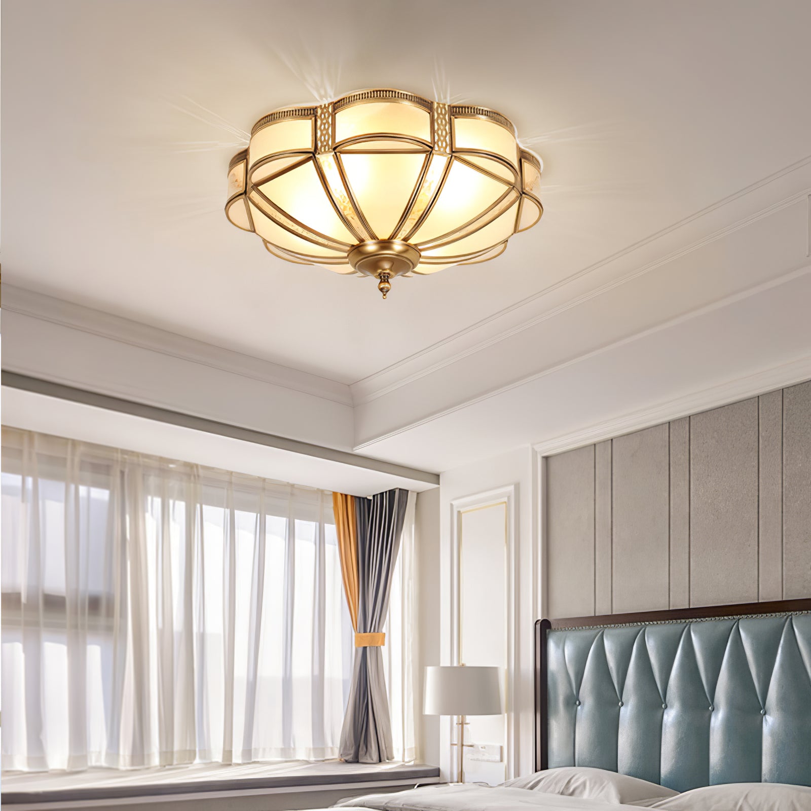 Elegant Floral Brass Flush Mount Ceiling Light with Milk Glass Shade