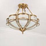 Elegant Floral Brass Flush Mount Ceiling Light with Milk Glass Shade