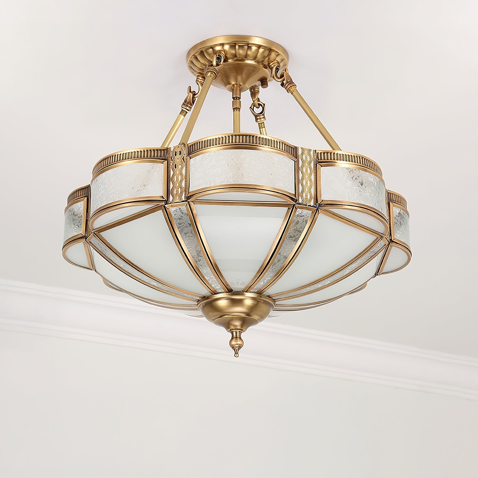 Elegant Floral Brass Flush Mount Ceiling Light with Milk Glass Shade