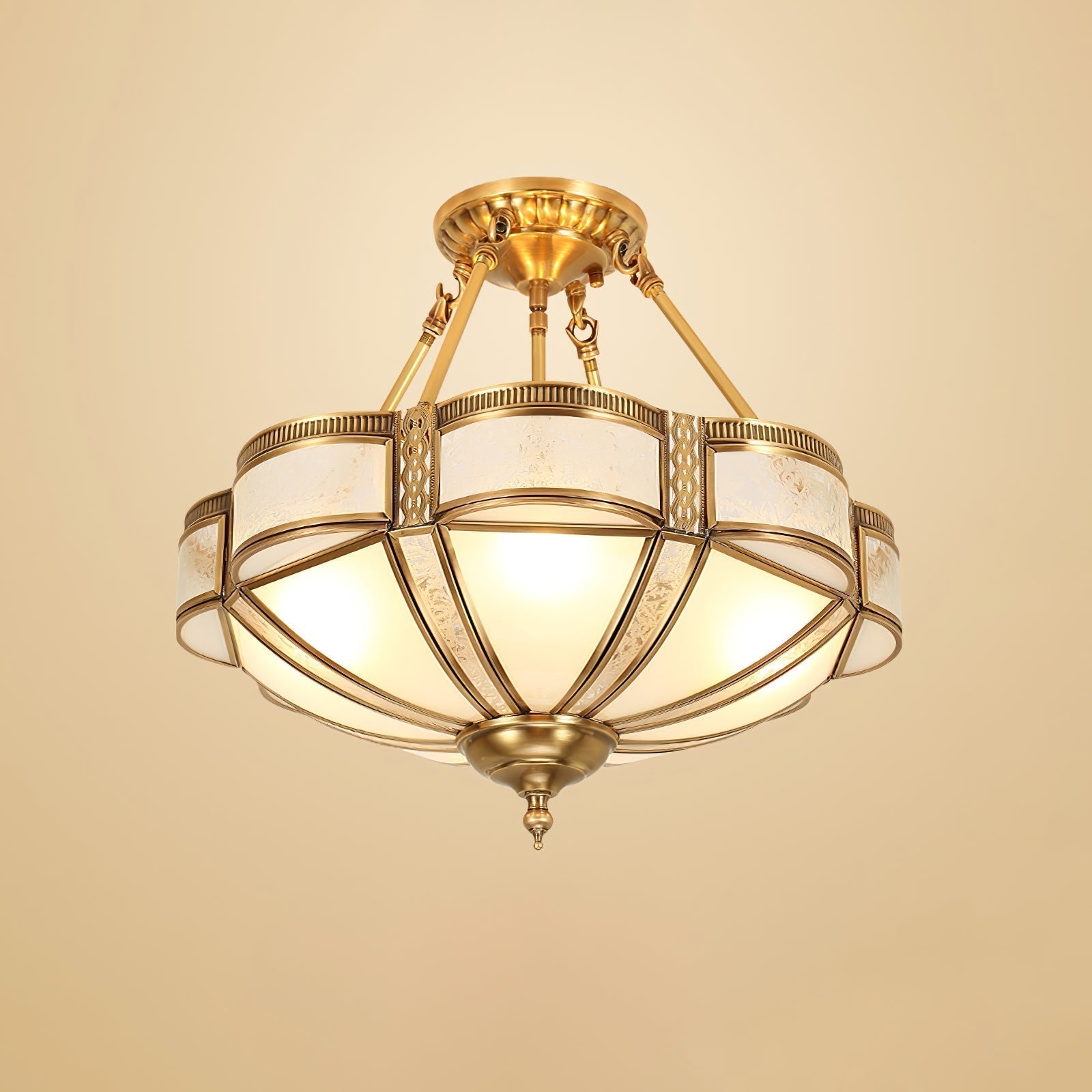 Elegant Floral Brass Flush Mount Ceiling Light with Milk Glass Shade
