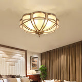 Elegant Floral Brass Flush Mount Ceiling Light with Milk Glass Shade