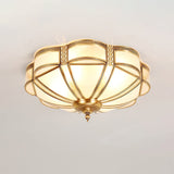 Elegant Floral Brass Flush Mount Ceiling Light with Milk Glass Shade