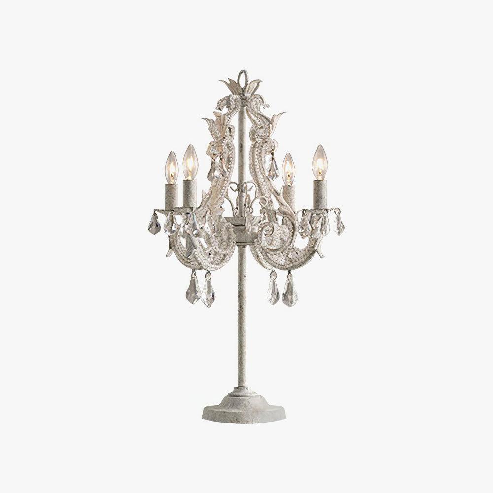 Antique White Floral Crystal Candle Table Lamp Elegant 4 Light Desk Lamp