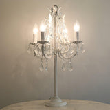 Antique White Floral Crystal Candle Table Lamp Elegant 4 Light Desk Lamp