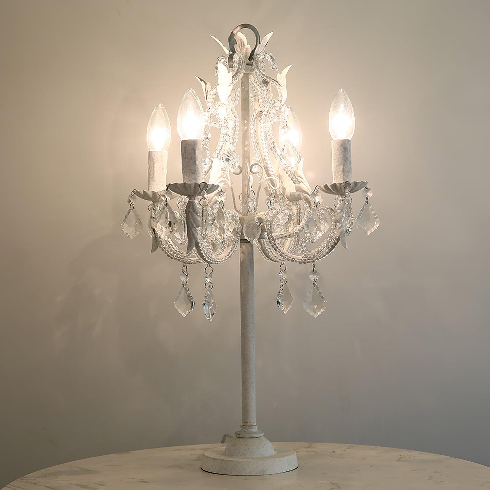 Antique White Floral Crystal Candle Table Lamp Elegant 4 Light Desk Lamp