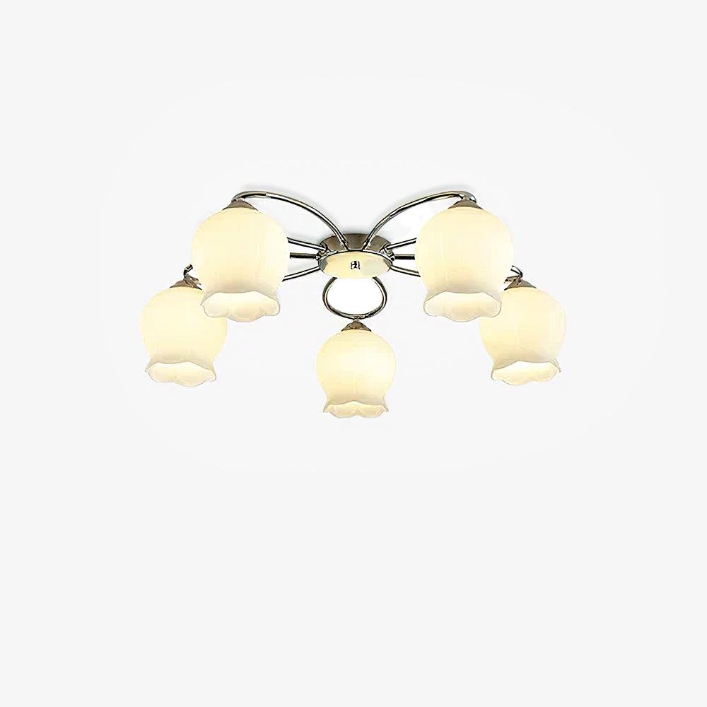 Elegant White Floral Glass Overhead Ceiling Lamp with Chrome Metal Base for Indoor Use