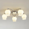 Elegant White Floral Glass Overhead Ceiling Lamp with Chrome Metal Base for Indoor Use