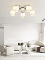 Elegant White Floral Glass Overhead Ceiling Lamp with Chrome Metal Base for Indoor Use