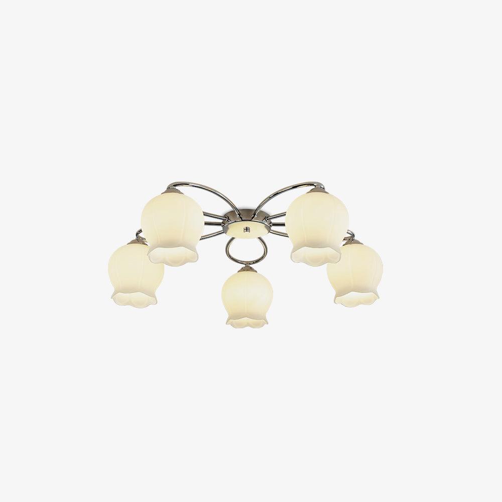 Elegant White Floral Glass Overhead Ceiling Lamp with Chrome Metal Base for Indoor Use