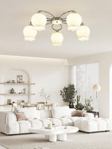 Elegant White Floral Glass Overhead Ceiling Lamp with Chrome Metal Base for Indoor Use