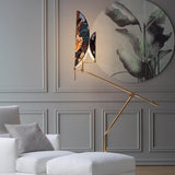 Botanical Print Cylinder Floor Lamp with Brass Tripod Base and Fabric Shade