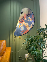Botanical Print Cylinder Floor Lamp with Brass Tripod Base and Fabric Shade