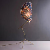 Botanical Print Cylinder Floor Lamp with Brass Tripod Base and Fabric Shade