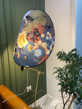 Botanical Print Cylinder Floor Lamp with Brass Tripod Base and Fabric Shade