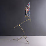 Botanical Print Cylinder Floor Lamp with Brass Tripod Base and Fabric Shade