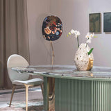 Botanical Print Cylinder Floor Lamp with Brass Tripod Base and Fabric Shade