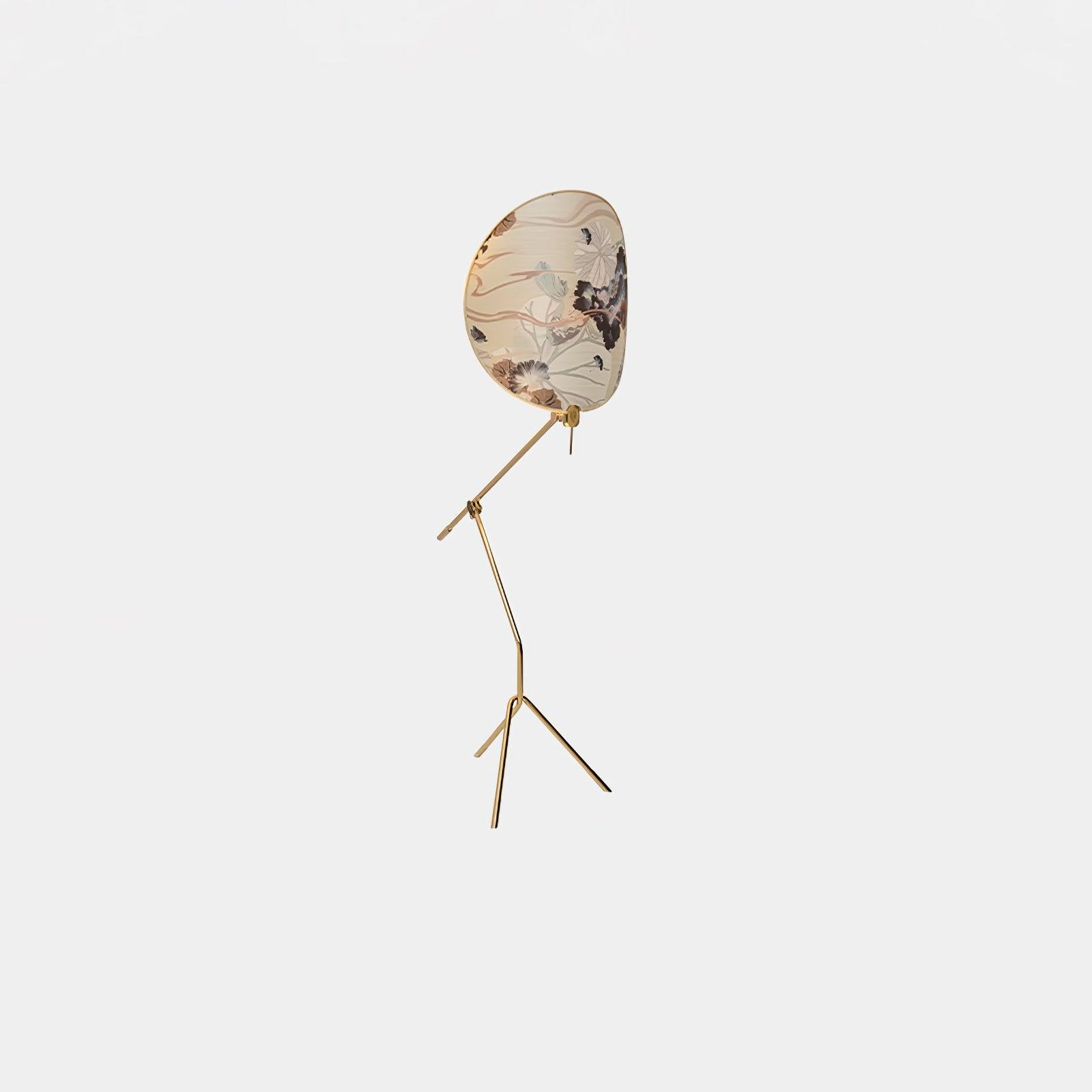 Botanical Print Cylinder Floor Lamp with Brass Tripod Base and Fabric Shade