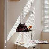 Flores Floral Pleated Shade Table Lamp with Wooden Base and Gold Accents