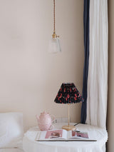 Flores Floral Pleated Shade Table Lamp with Wooden Base and Gold Accents