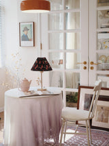Flores Floral Pleated Shade Table Lamp with Wooden Base and Gold Accents
