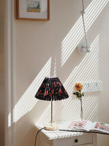 Flores Floral Pleated Shade Table Lamp with Wooden Base and Gold Accents