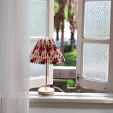Flores Floral Pleated Shade Table Lamp with Wooden Base and Gold Accents