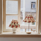 Flores Floral Pleated Shade Table Lamp with Wooden Base and Gold Accents