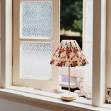 Flores Floral Pleated Shade Table Lamp with Wooden Base and Gold Accents