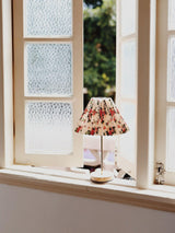 Flores Floral Pleated Shade Table Lamp with Wooden Base and Gold Accents