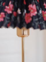 Flores Floral Pleated Shade Table Lamp with Wooden Base and Gold Accents