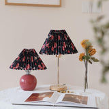 Flores Floral Pleated Shade Table Lamp with Wooden Base and Gold Accents