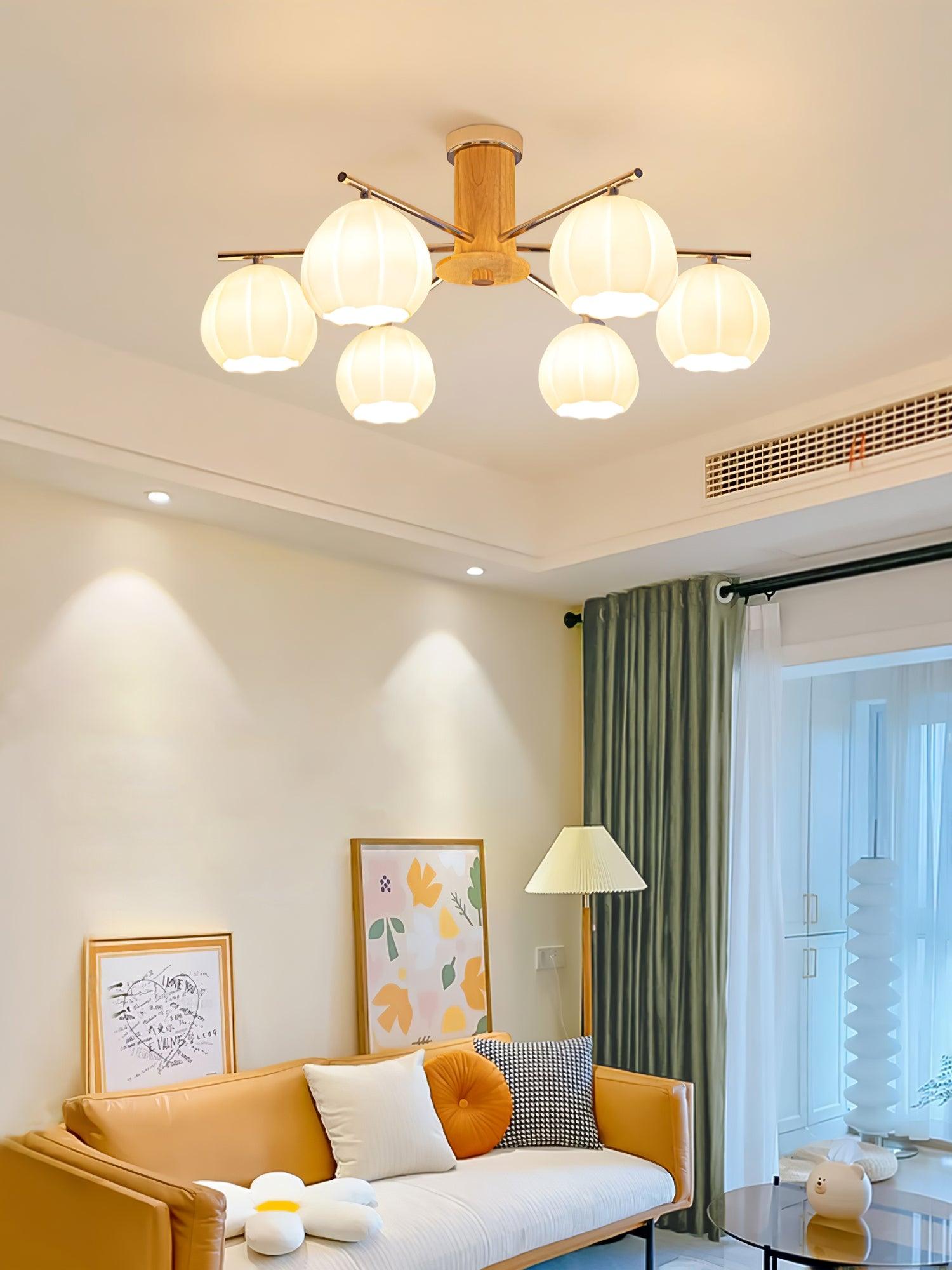 Modern Flower Buds Flush Mount Ceiling Light with Floral Glass Shades