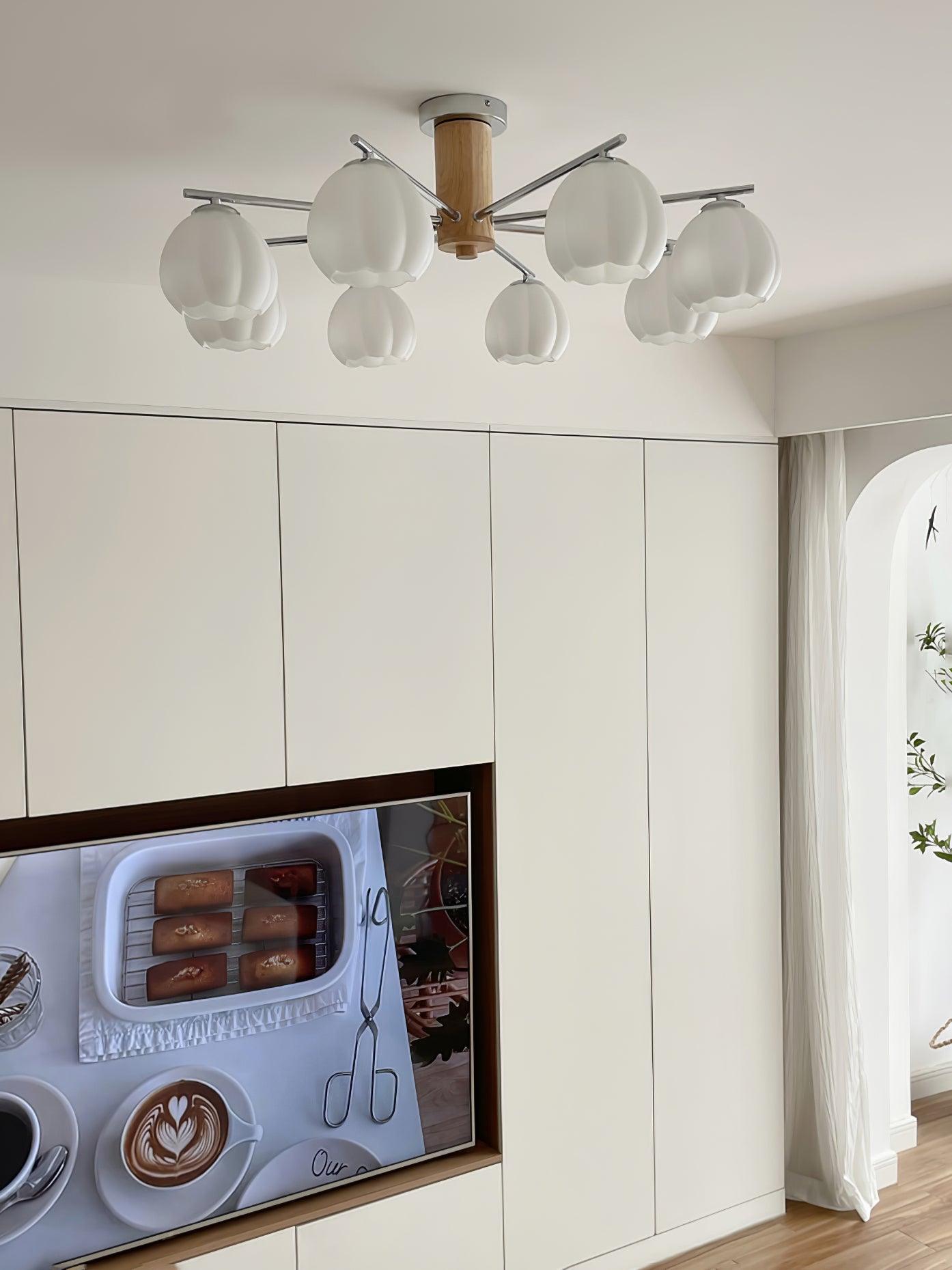 Modern Flower Buds Flush Mount Ceiling Light with Floral Glass Shades