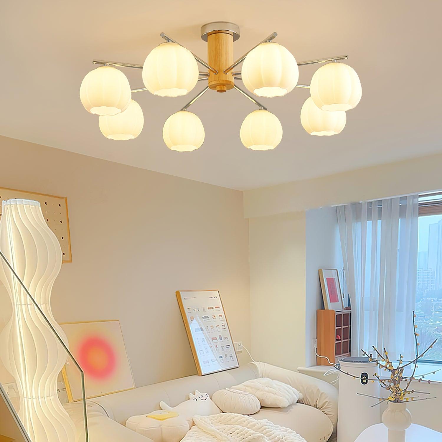 Modern Flower Buds Flush Mount Ceiling Light with Floral Glass Shades
