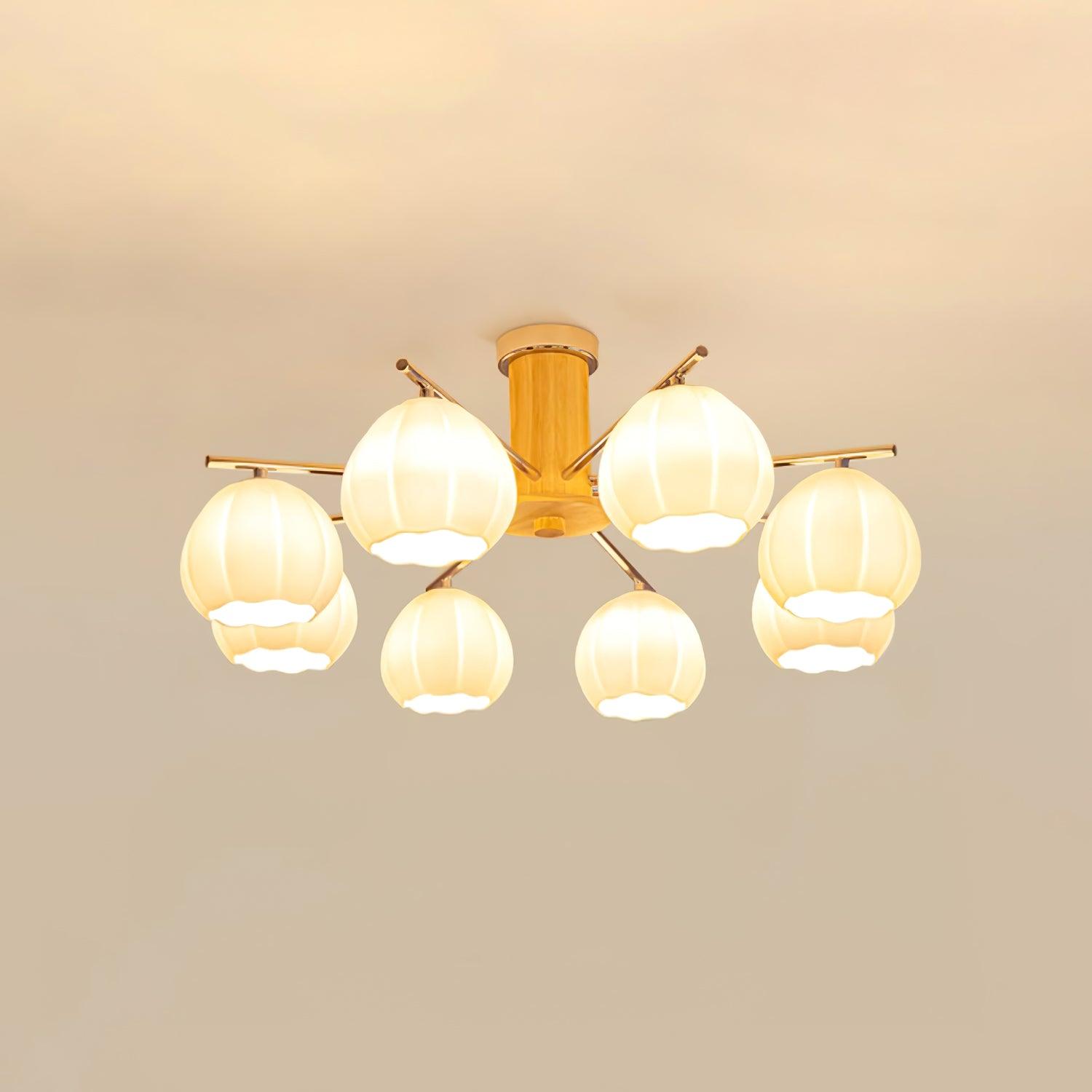Modern Flower Buds Flush Mount Ceiling Light with Floral Glass Shades