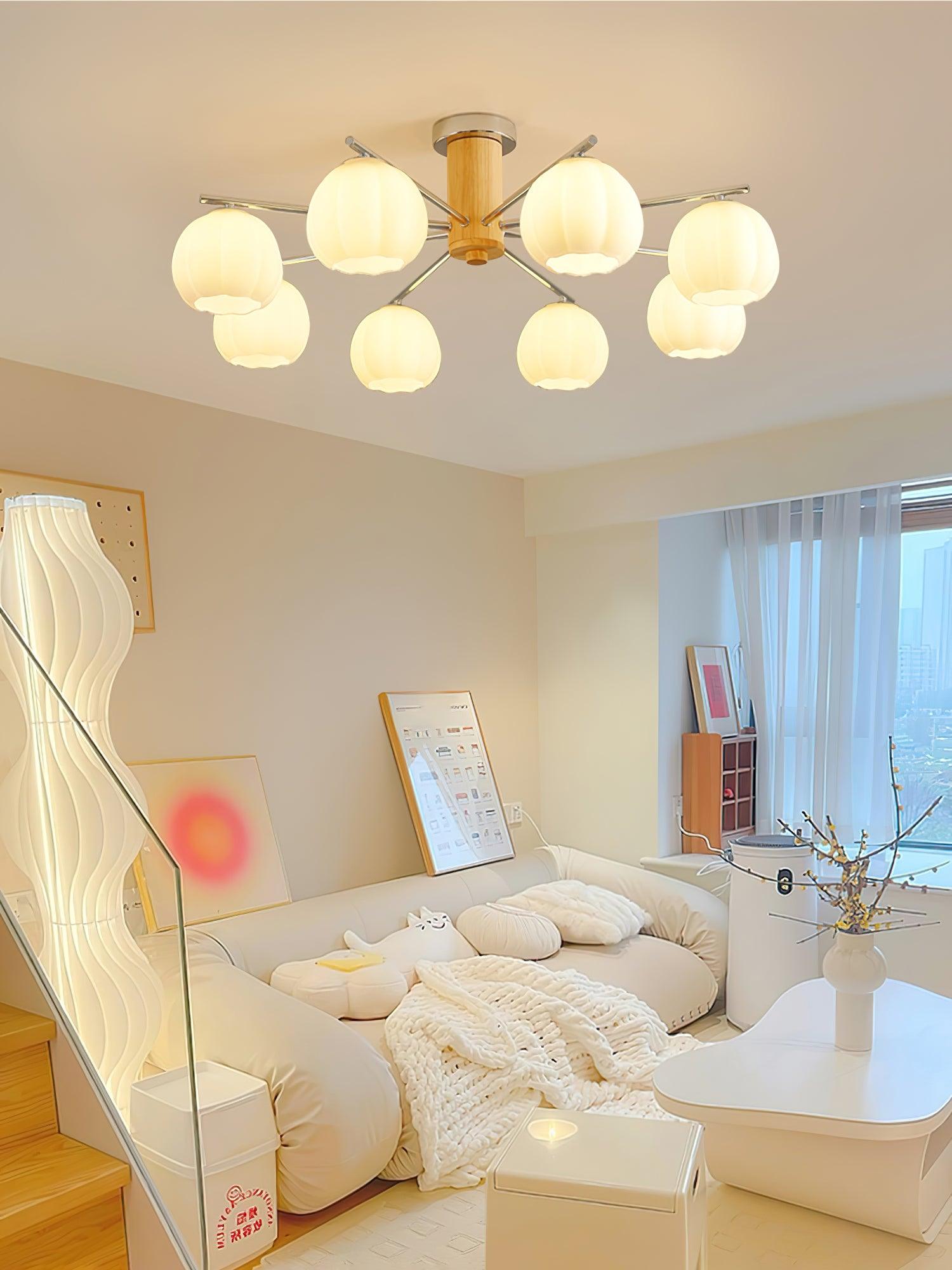 Modern Flower Buds Flush Mount Ceiling Light with Floral Glass Shades