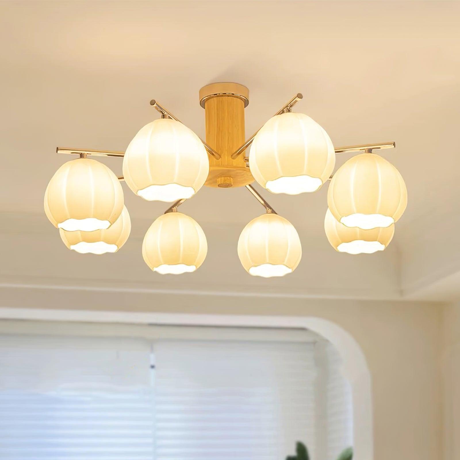 Modern Flower Buds Flush Mount Ceiling Light with Floral Glass Shades