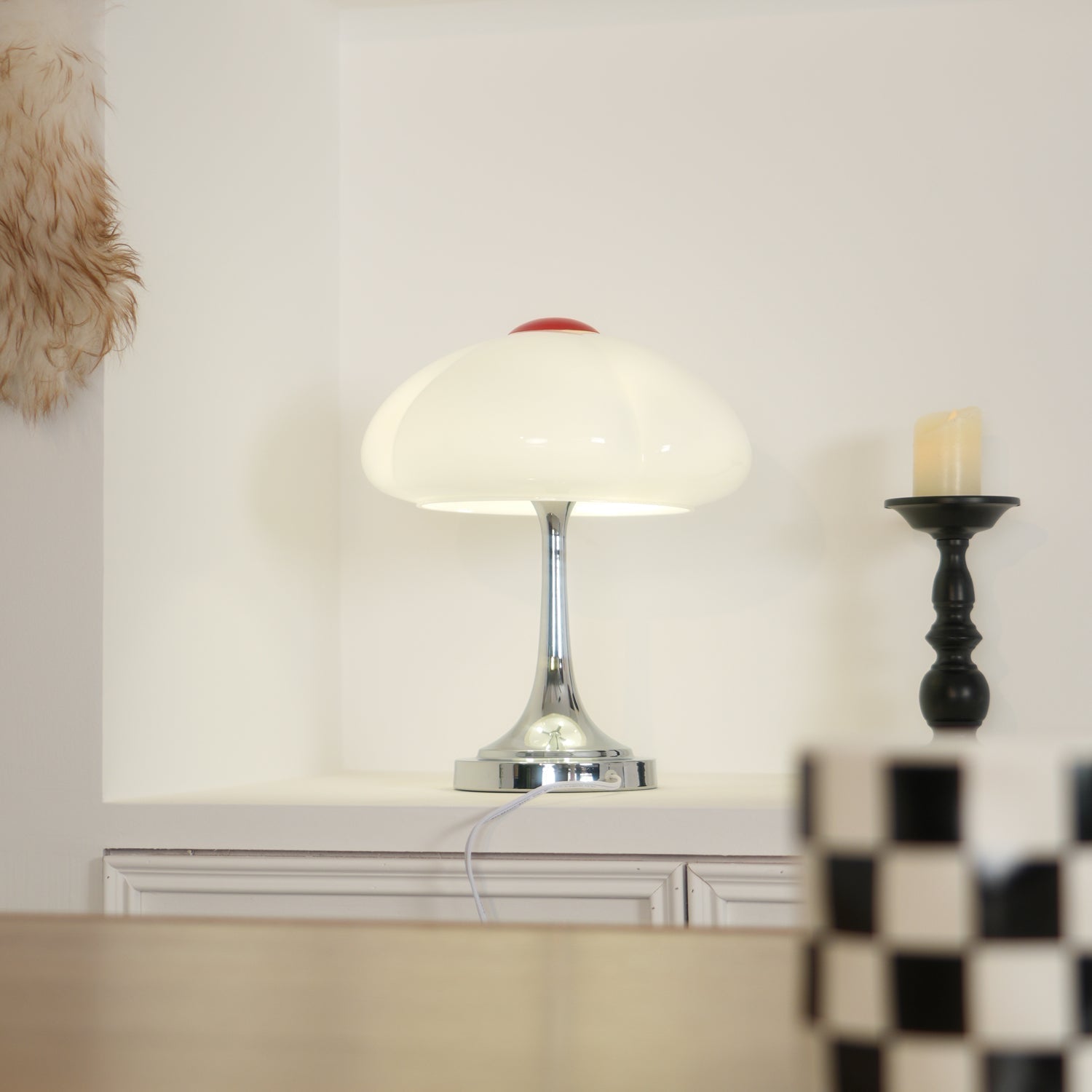 Modern Flower Petal Glass Table Lamp Contemporary Chrome Accent Light for Bedroom and Living Room