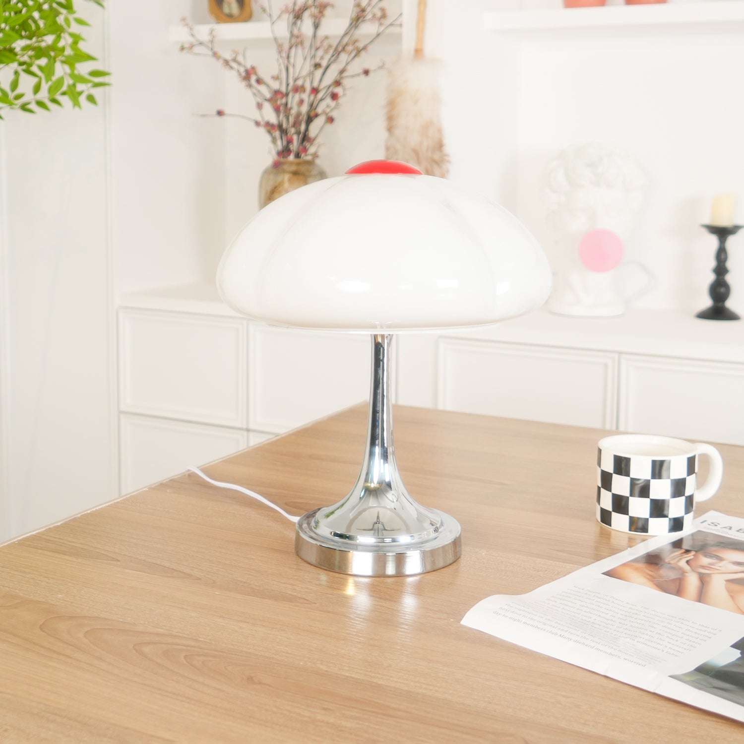 Modern Flower Petal Glass Table Lamp Contemporary Chrome Accent Light for Bedroom and Living Room