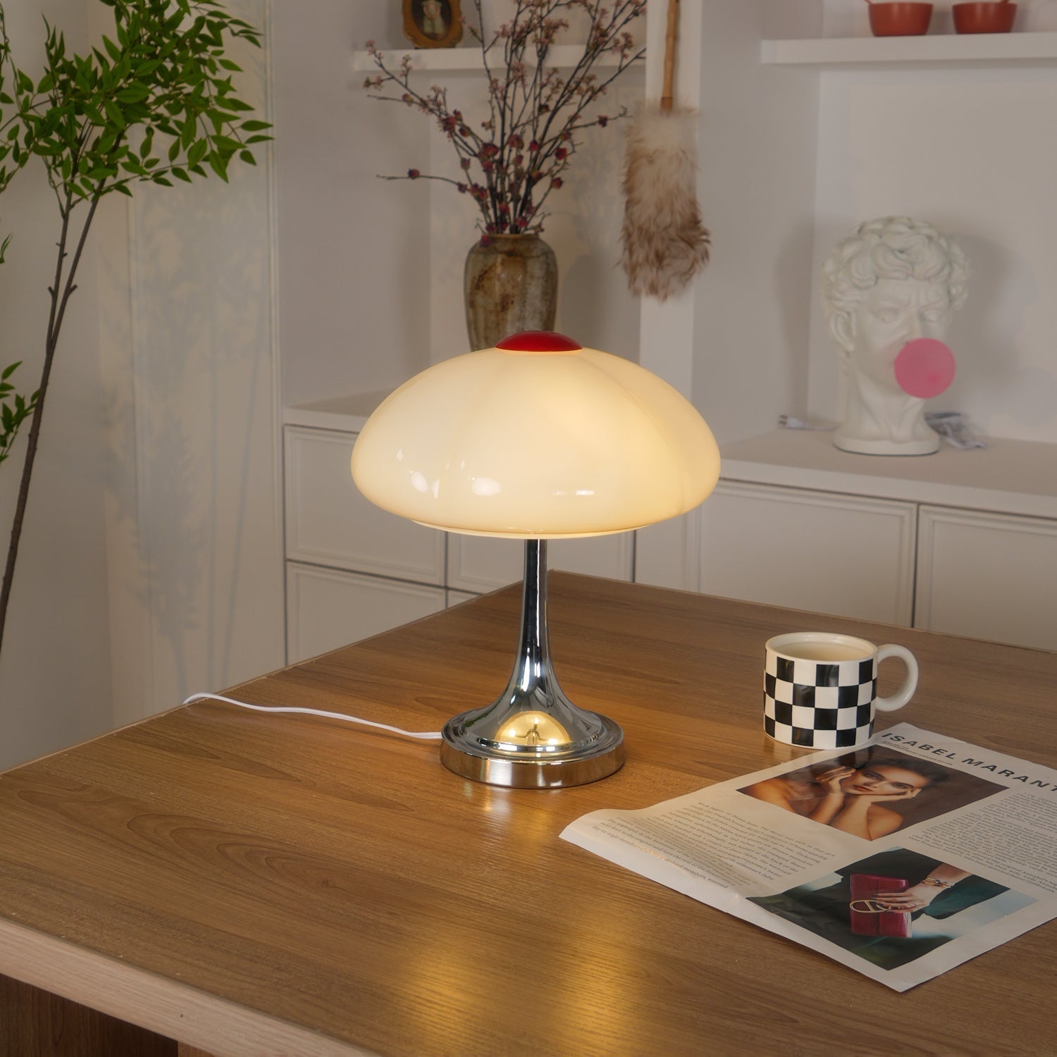 Modern Flower Petal Glass Table Lamp Contemporary Chrome Accent Light for Bedroom and Living Room
