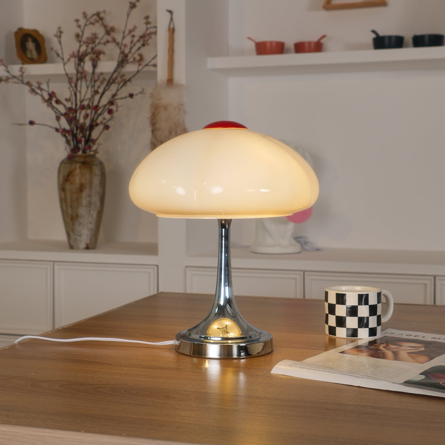 Modern Flower Petal Glass Table Lamp Contemporary Chrome Accent Light for Bedroom and Living Room