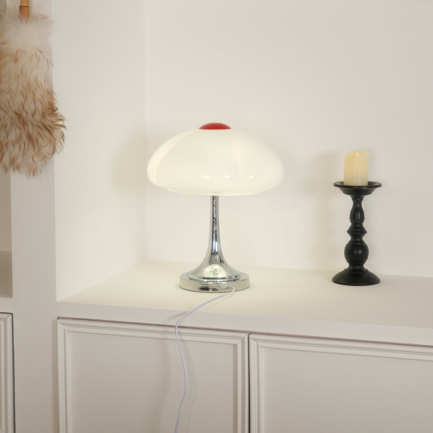 Modern Flower Petal Glass Table Lamp Contemporary Chrome Accent Light for Bedroom and Living Room